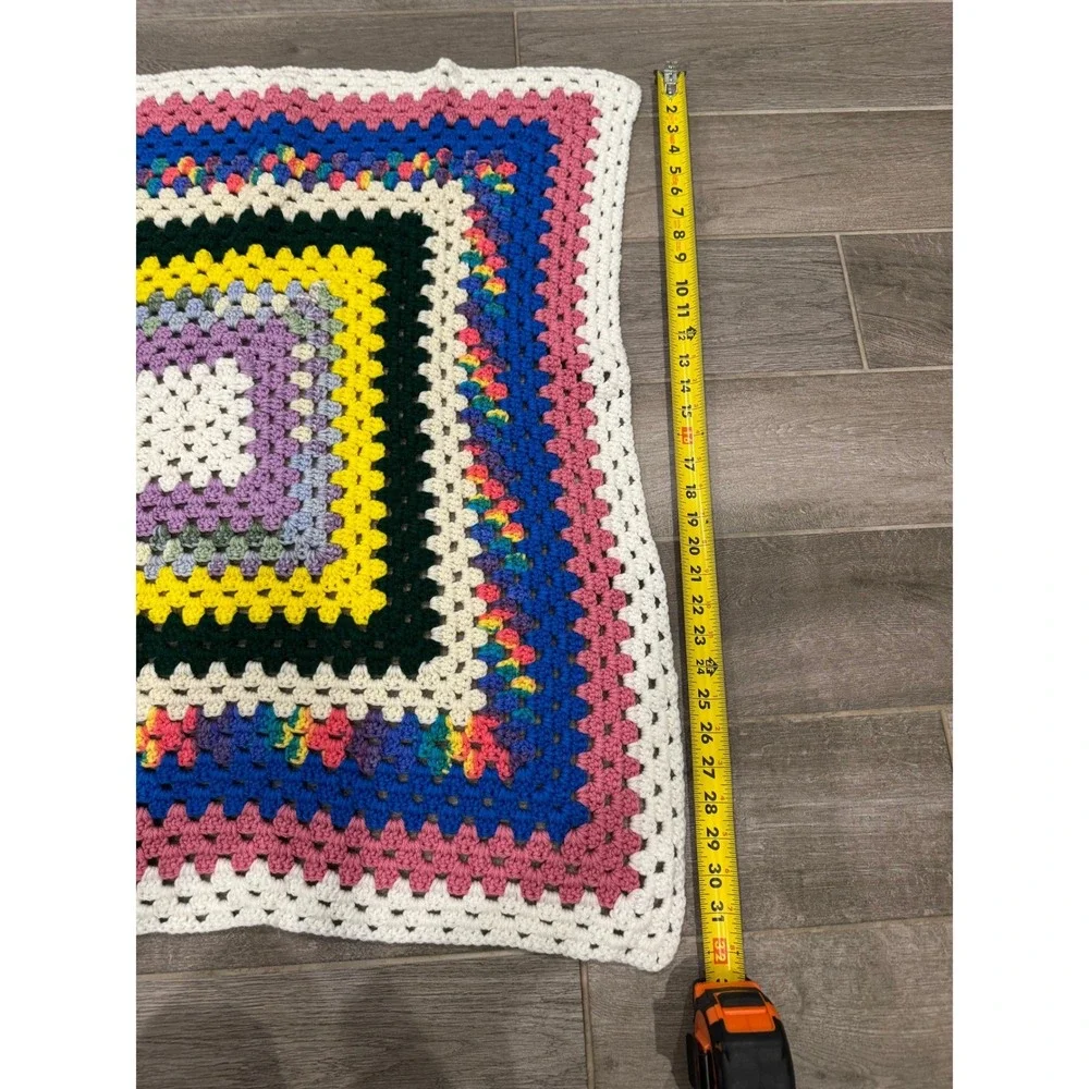 Handmade Crochet Granny Square Throw Blanket Rainbow‎ Retro 70s Style Afghan